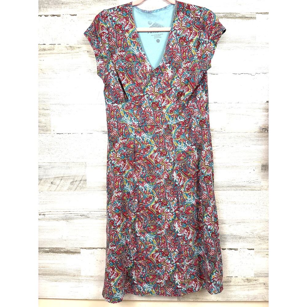 Sahalie Womens M Blue Paisley Boho MidiDress Stretch Vacation Relaxed Casual